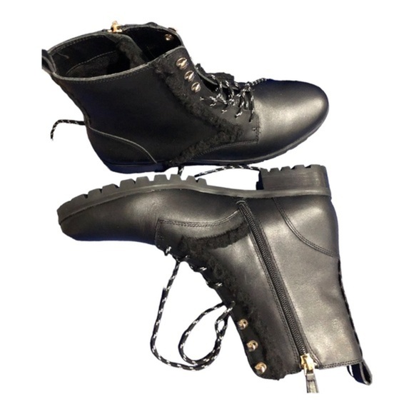 Kate Spade Black Raquelle Lace Up shearling Combat ankle Boots size 8.5 new - Picture 9 of 12